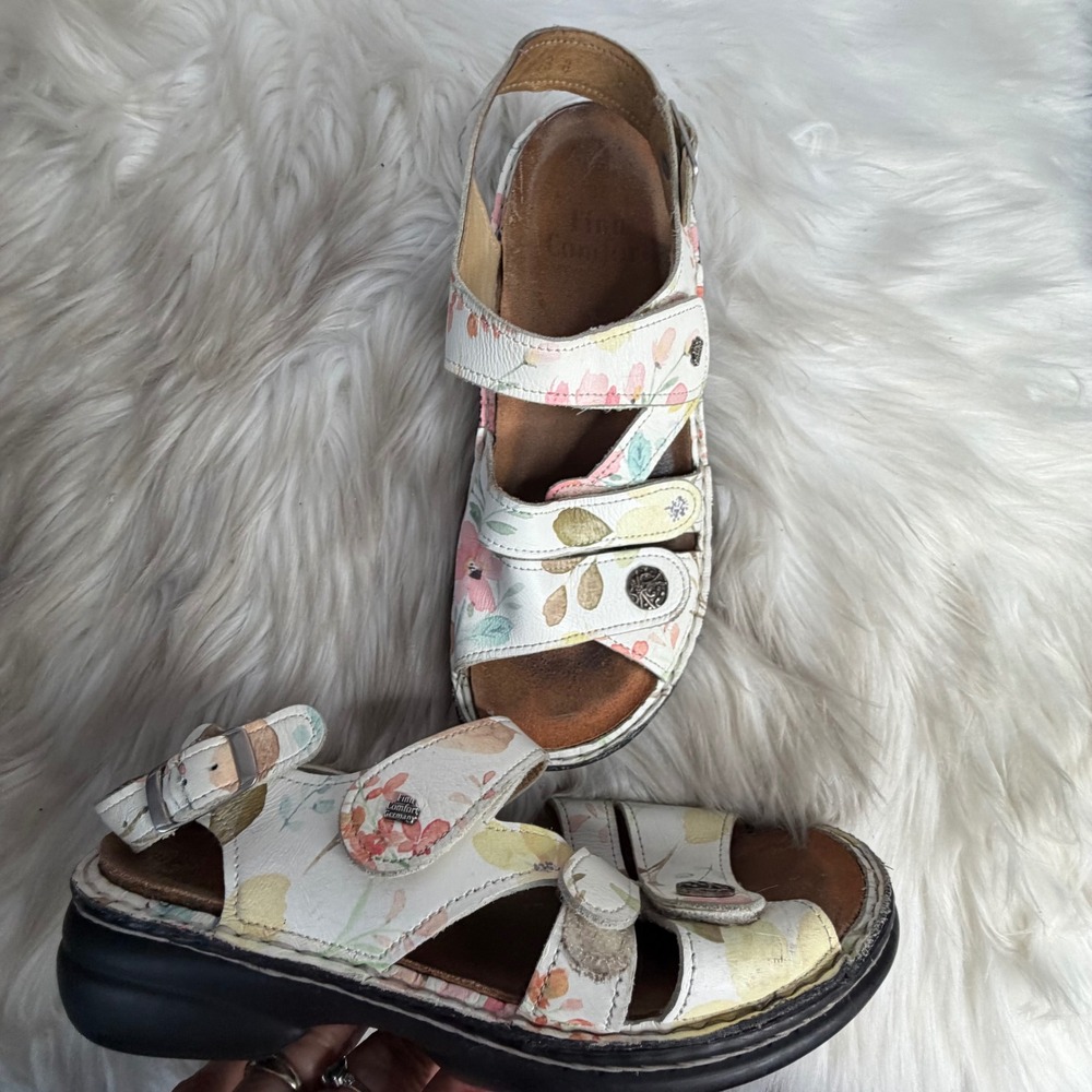 Finn Comfort Women Floral Leather Adjustable Straps Sandals Size 37 Multi Color